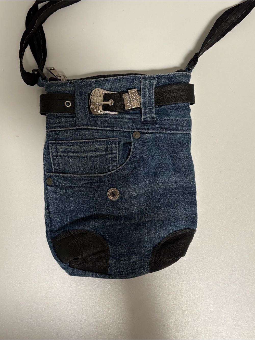 Denim Crossbody Bag with Black Trim